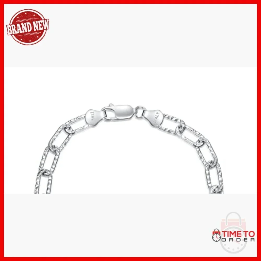 925 Sterling Silver Paperclip Chain Bracelet 7 Inch Lobster Clasp Unisex